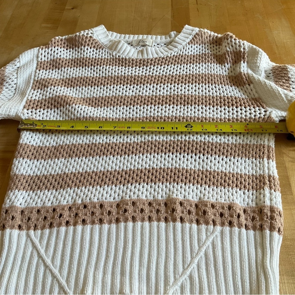 Elan Cozy Stripe Cotton Sweater XL Neutral Boho Chunky Knit Pullover - Picture 12 of 16